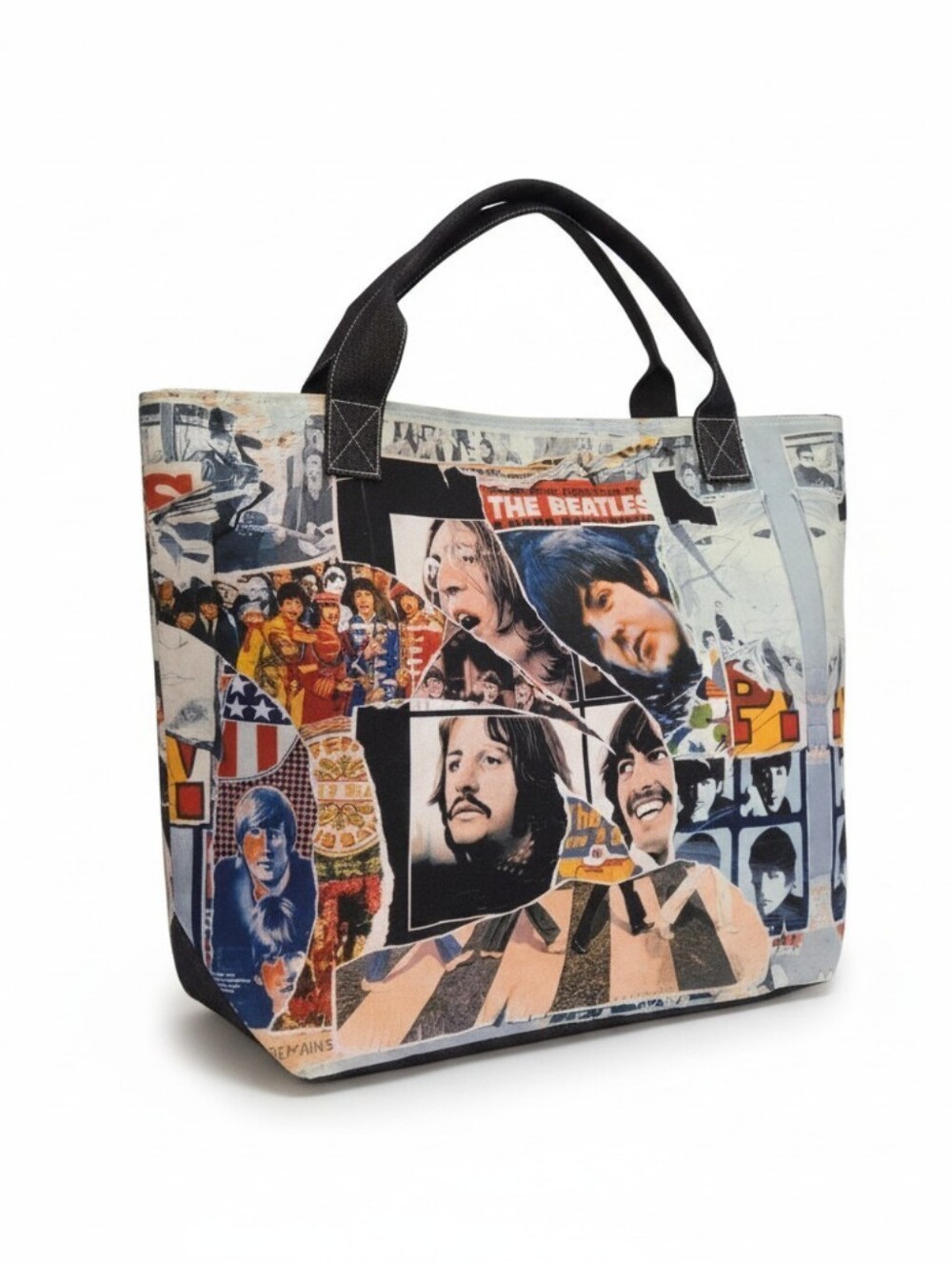 The Beatles Large Stylish Trendy Tote Bag Collage of Iconic Imagery Portraits